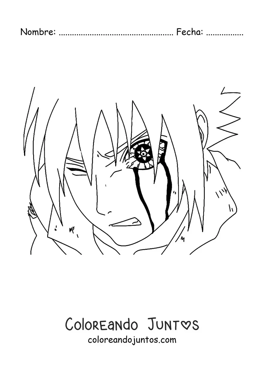 Imagen para colorear del rostro de Sasuke con el Sharingan