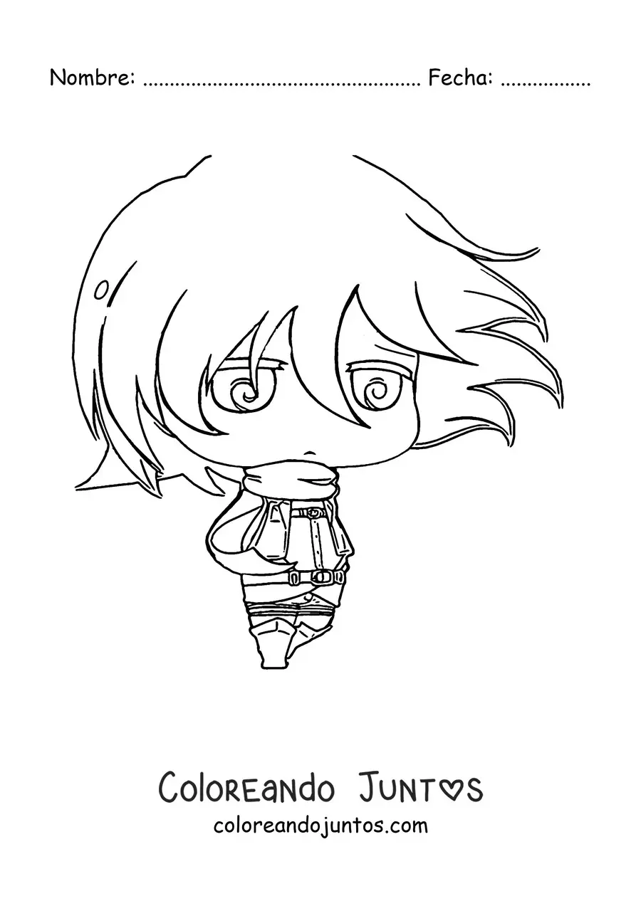 Imagen para colorear de Mikasa de Attack On Titan estilo chibi