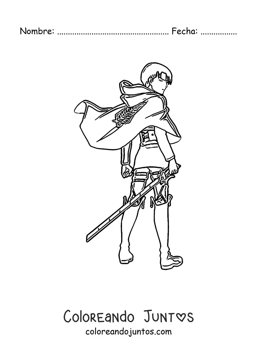 Imagen para colorear de Levi de Attack On Titan de espaldas