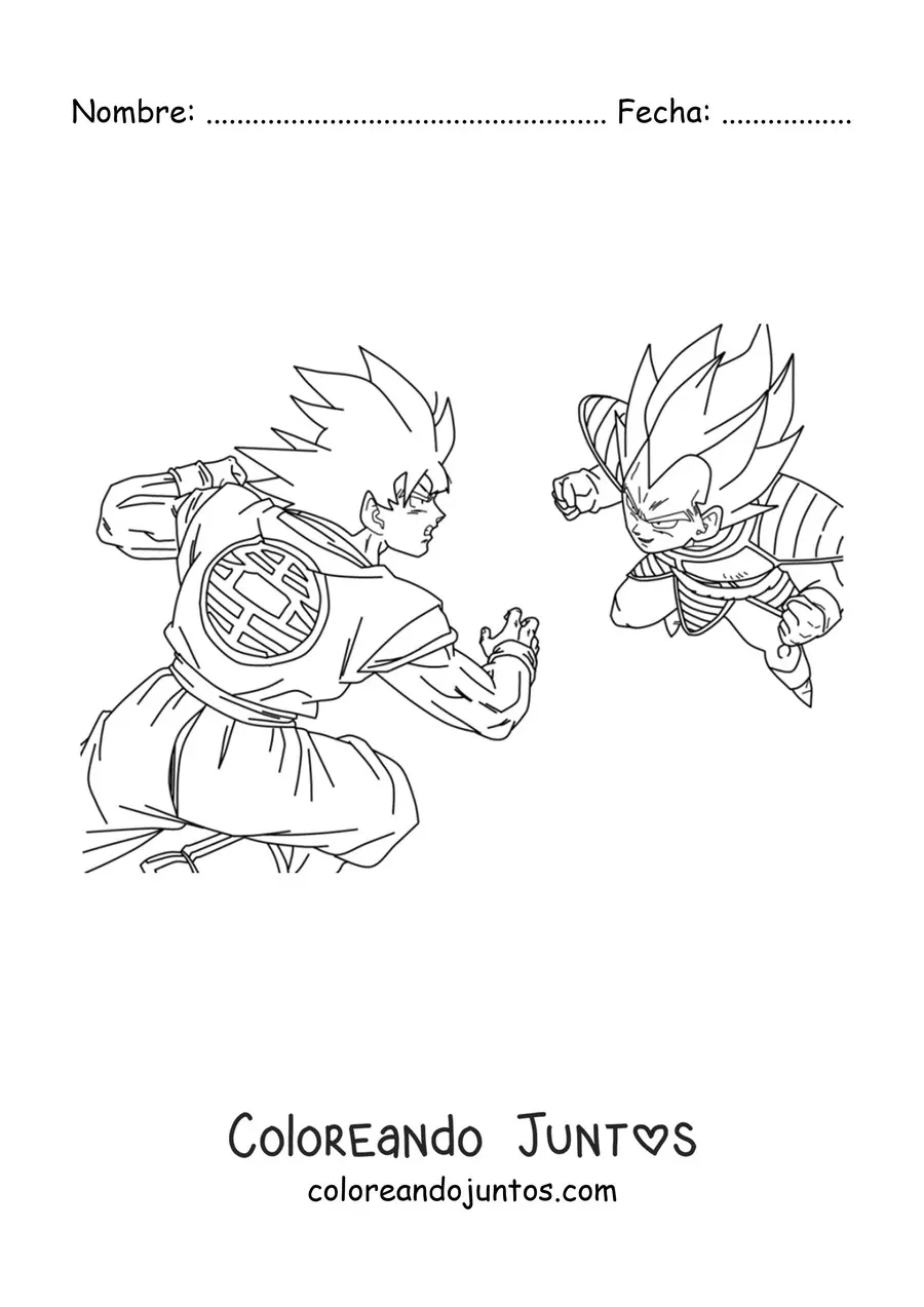 Imagen para colorear de Goku enfrentándose a Vegeta de Dragon Ball