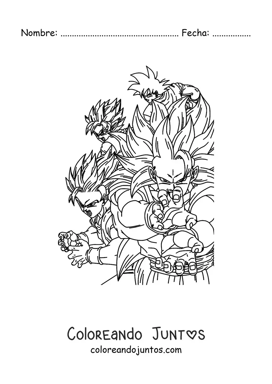 Imagen para colorear de las fases de Goku de Dragon Ball