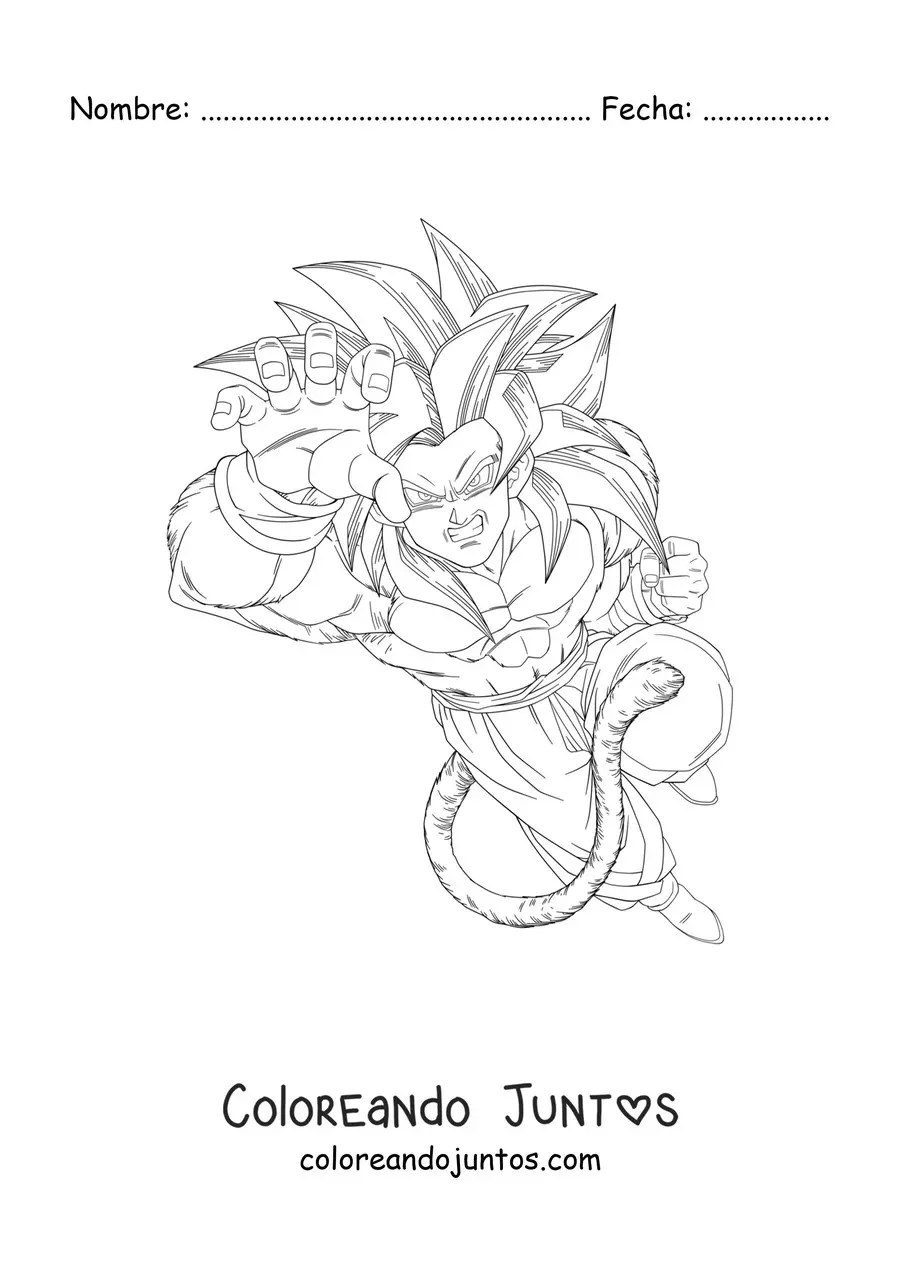 Imagen para colorear de Goku en fase 4 de Dragon Ball