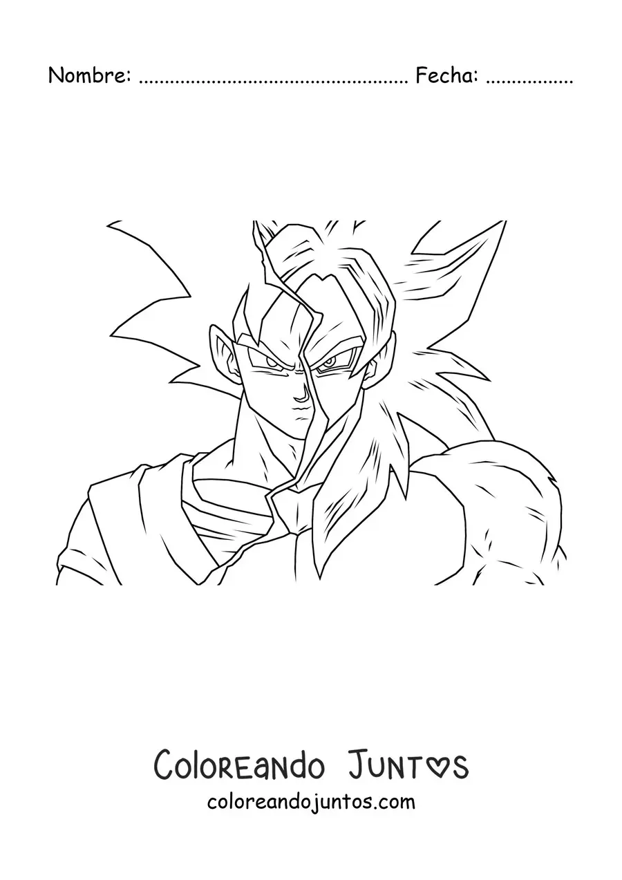 Imagen para colorear de Goku Super Saiyayin en fase 4 de Dragon Ball