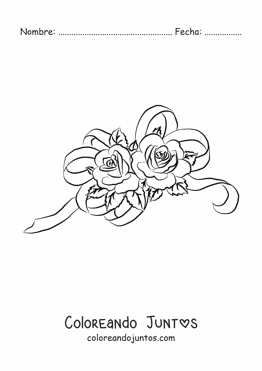 Imagen para colorear de dos rosas lindas con lazo