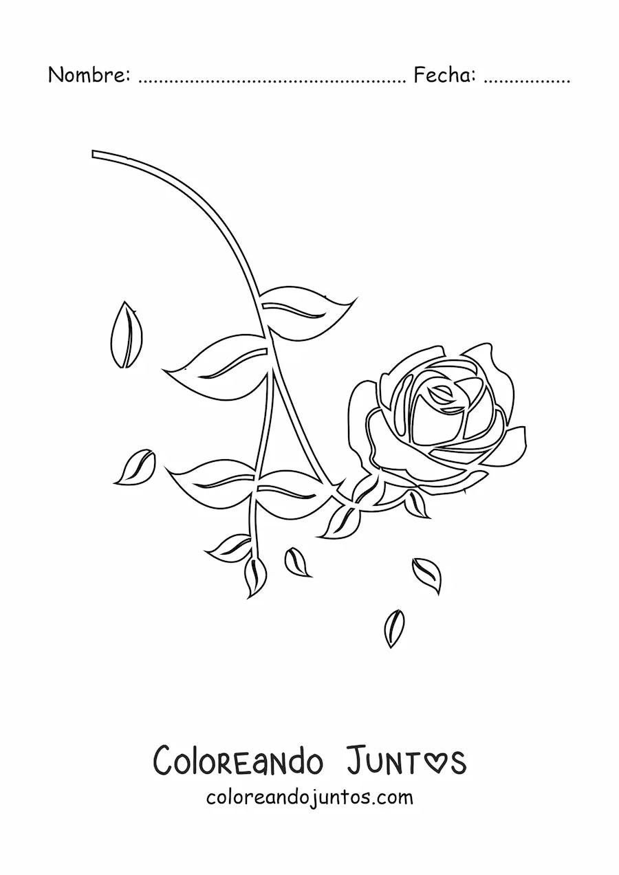 Imagen para colorear de una rosa pequeña con hojas