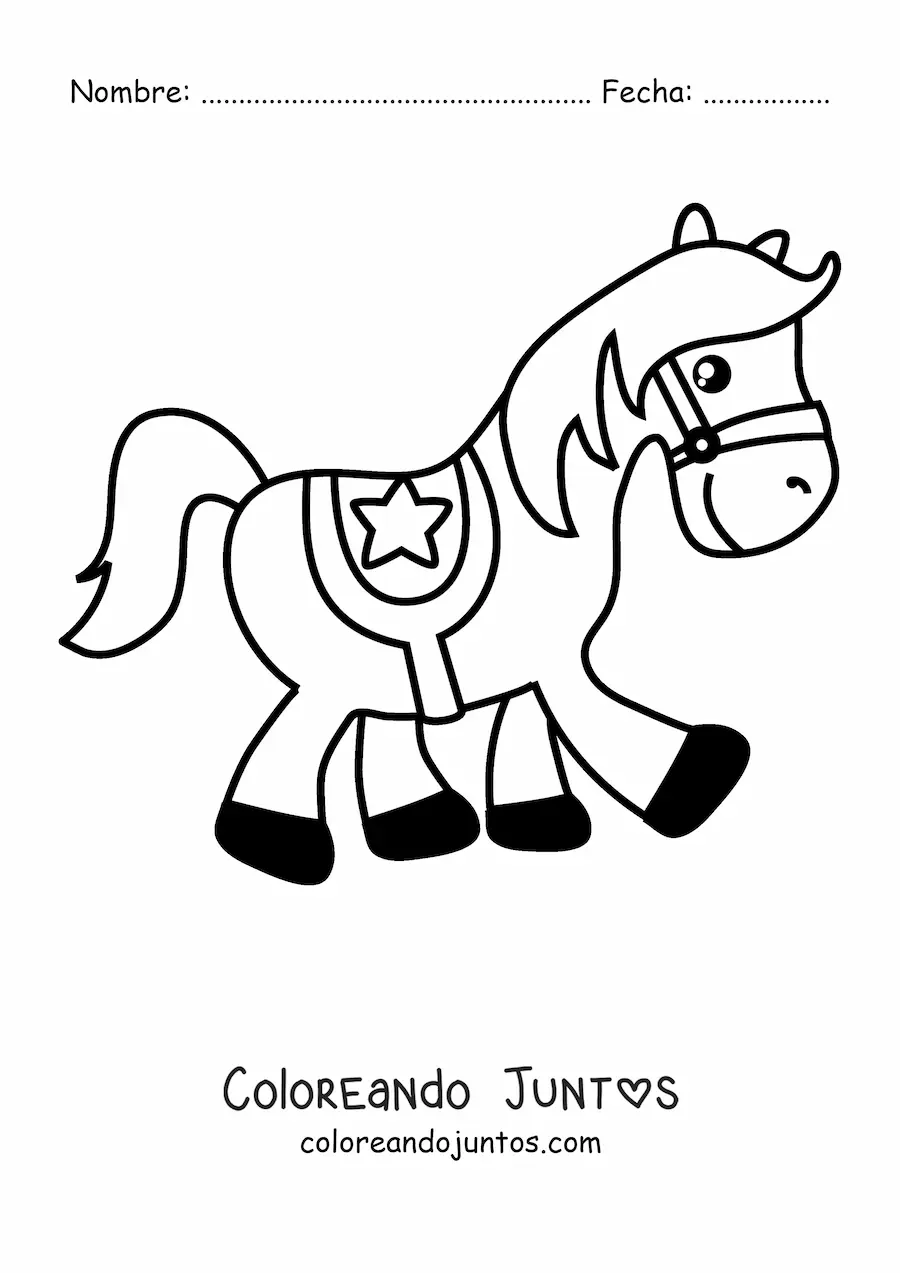 Imagen para colorear de un caballo kawaii ensillado con diseño de estrella