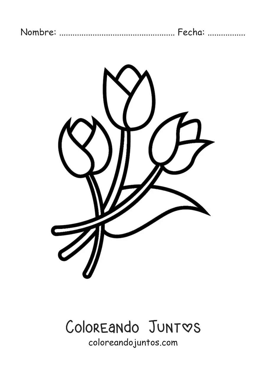 Imagen para colorear de tres tulipanes sencillos