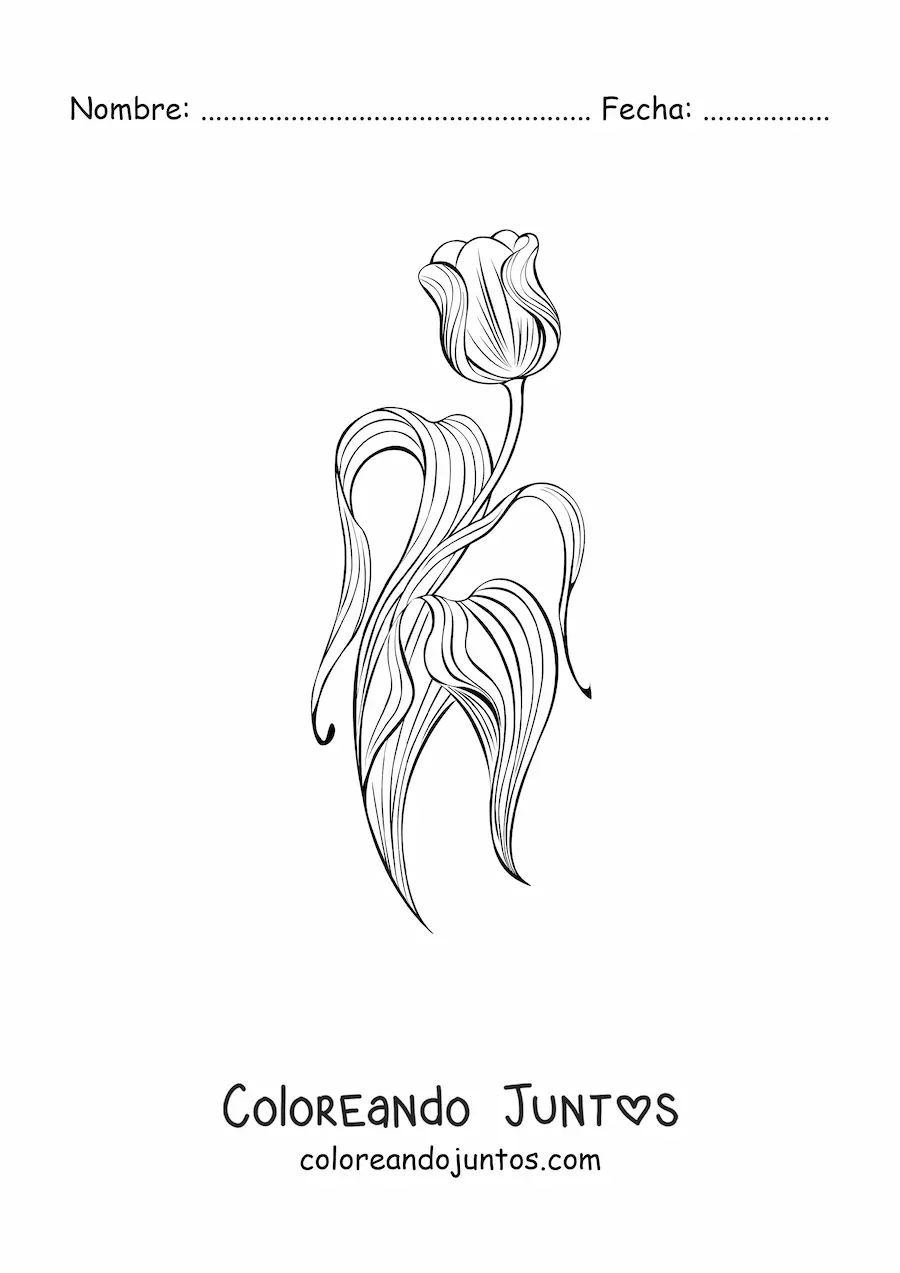 Imagen para colorear de un tulipán con hojas