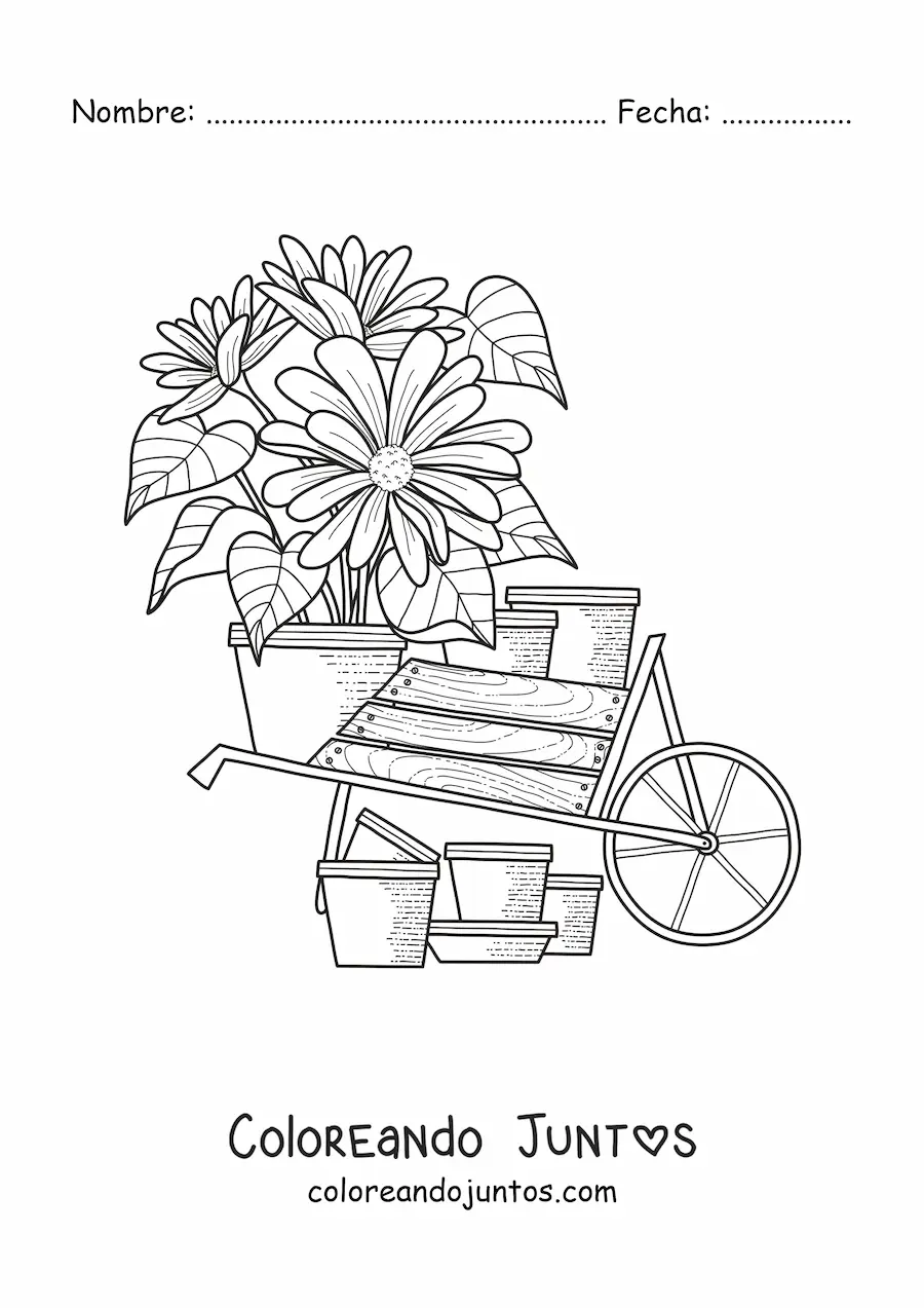 Imagen para colorear de una carreta con margaritas