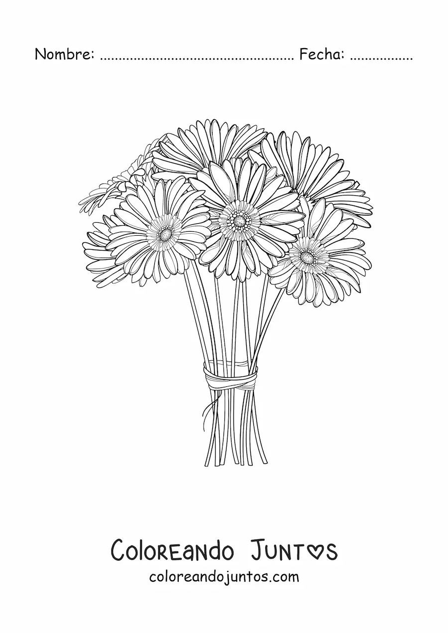 Imagen para colorear de un ramo de margaritas