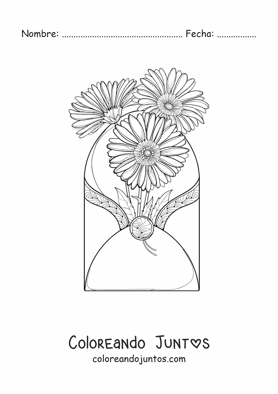 Imagen para colorear de un sobre con margaritas