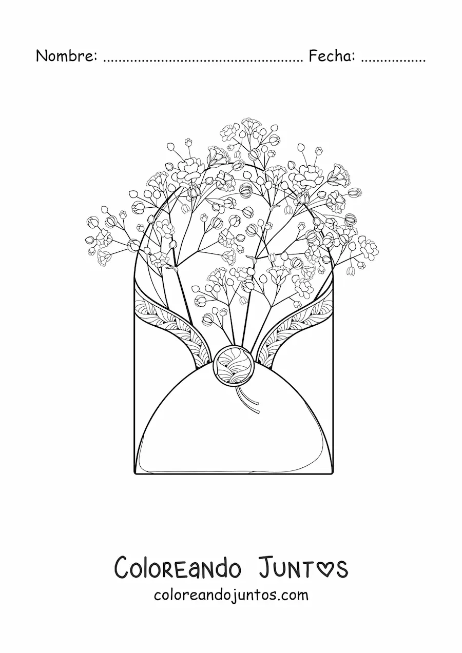 Imagen para colorear de un sobre con claveles