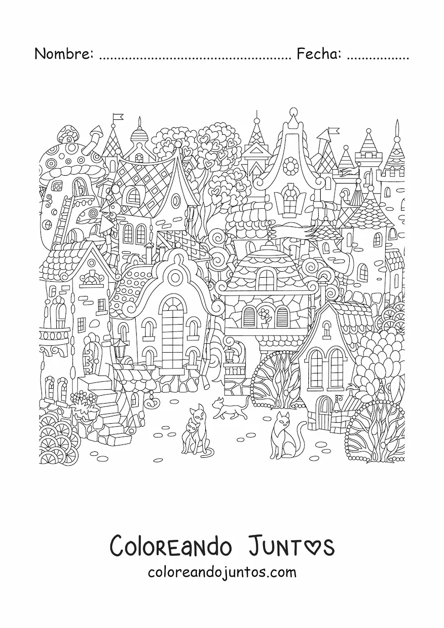 Imagen para colorear de varias casas bonitas