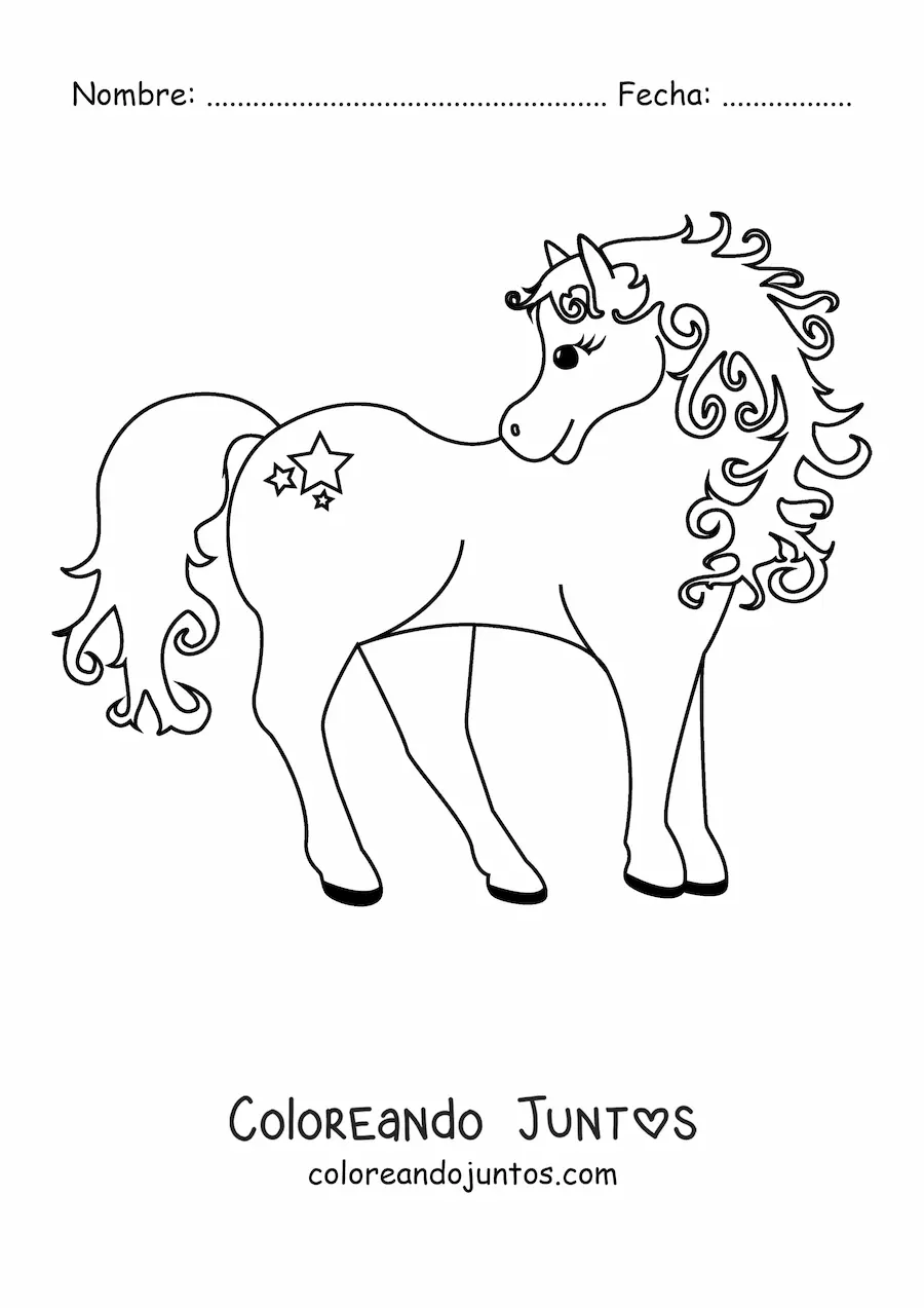 Imagen para colorear de un pony mirando hacia atrás con una estrella en su muslo