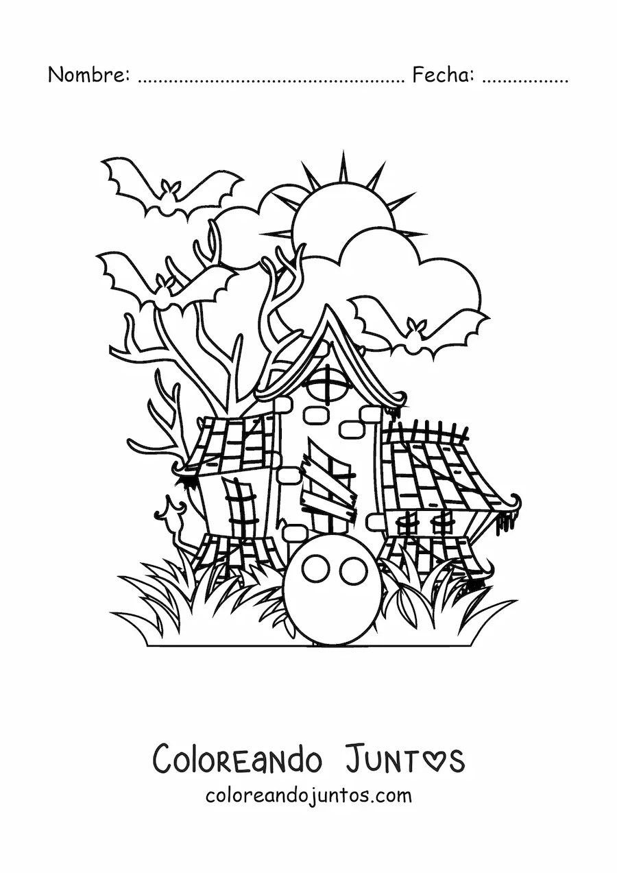 Imagen para colorear de una casa embrujada de noche