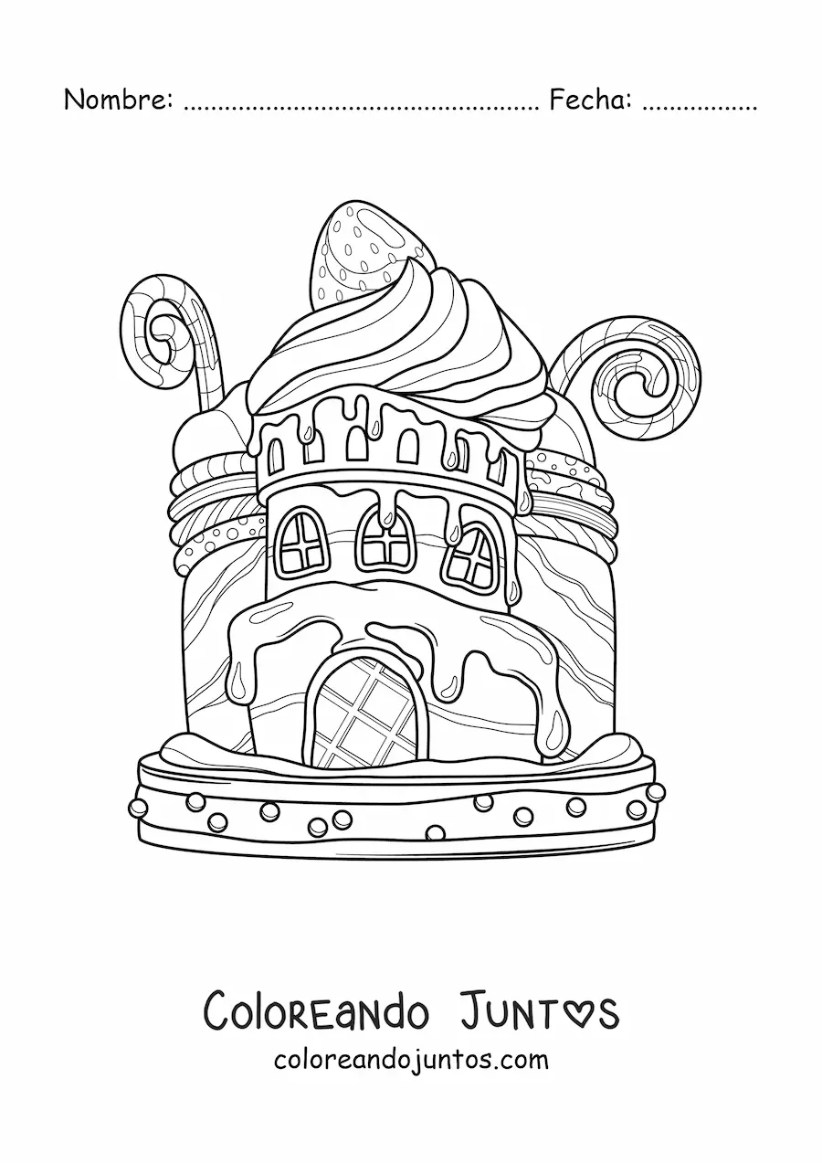 Imagen para colorear de una casa hecha de dulces