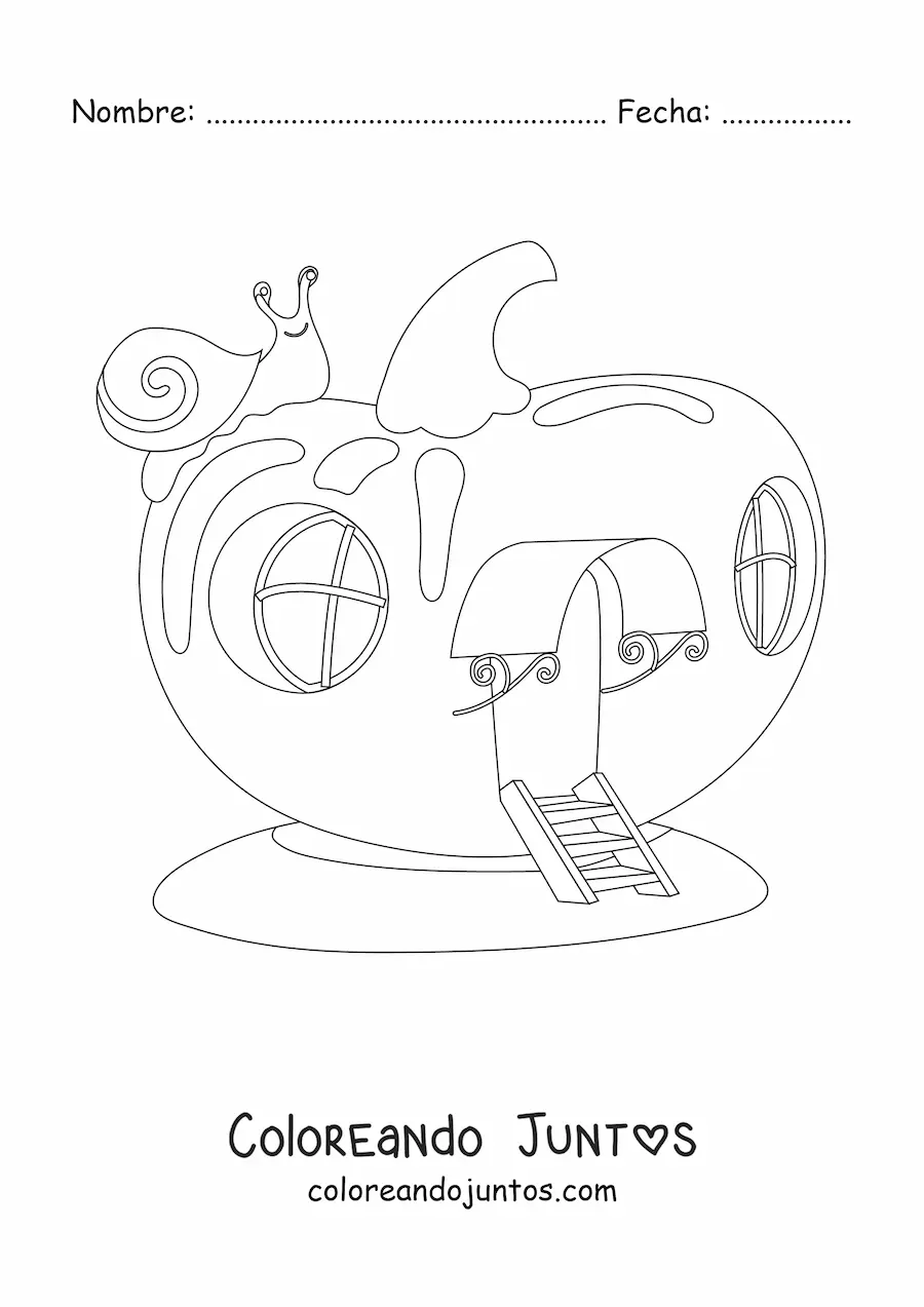 Imagen para colorear de una casa de hadas en una manzana