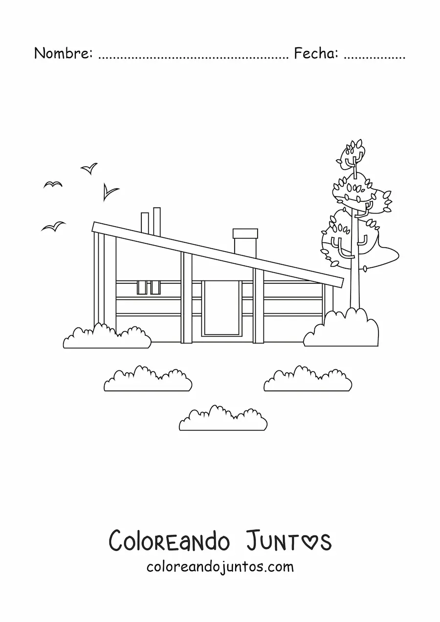 Imagen para colorear de una casa moderna con una chimenea