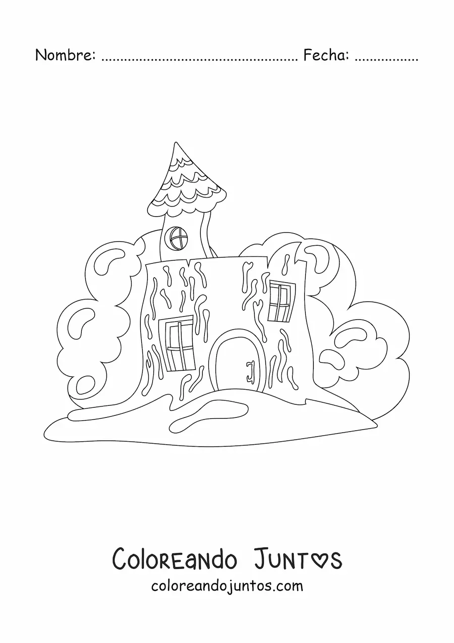 Imagen para colorear de una casa embrujada abandonada