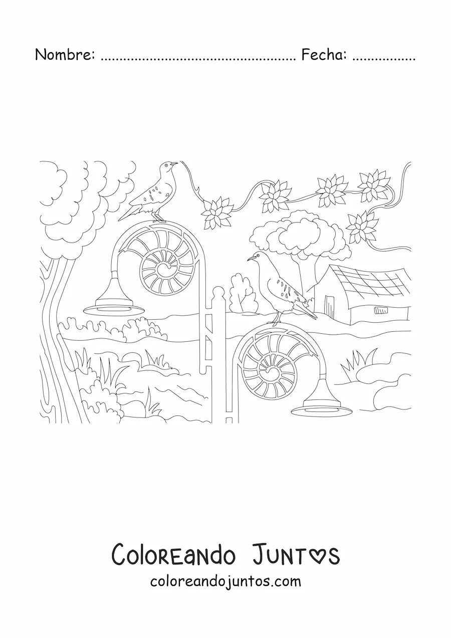 Imagen para colorear de una casa de campo con jardín