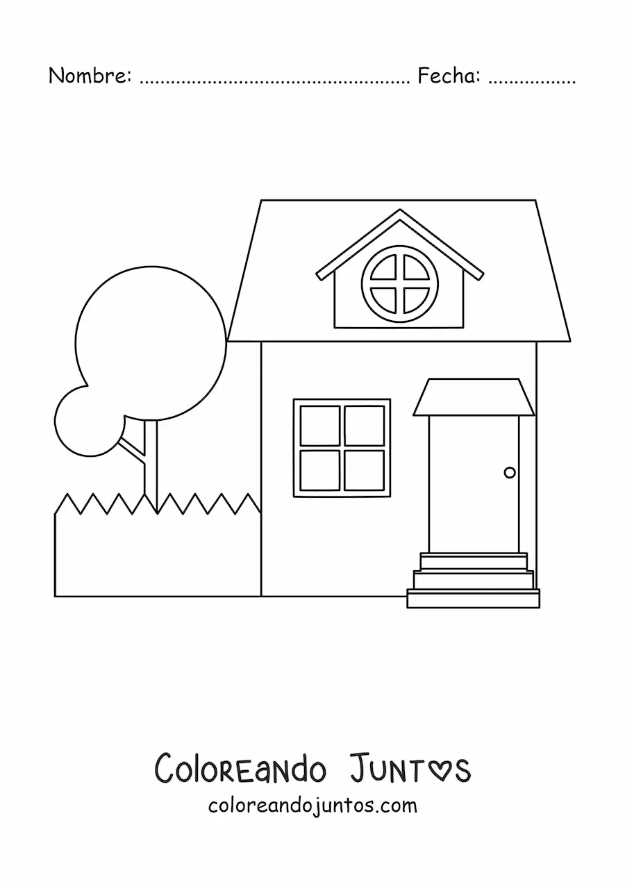 Imagen para colorear de una casa sencilla con un patio