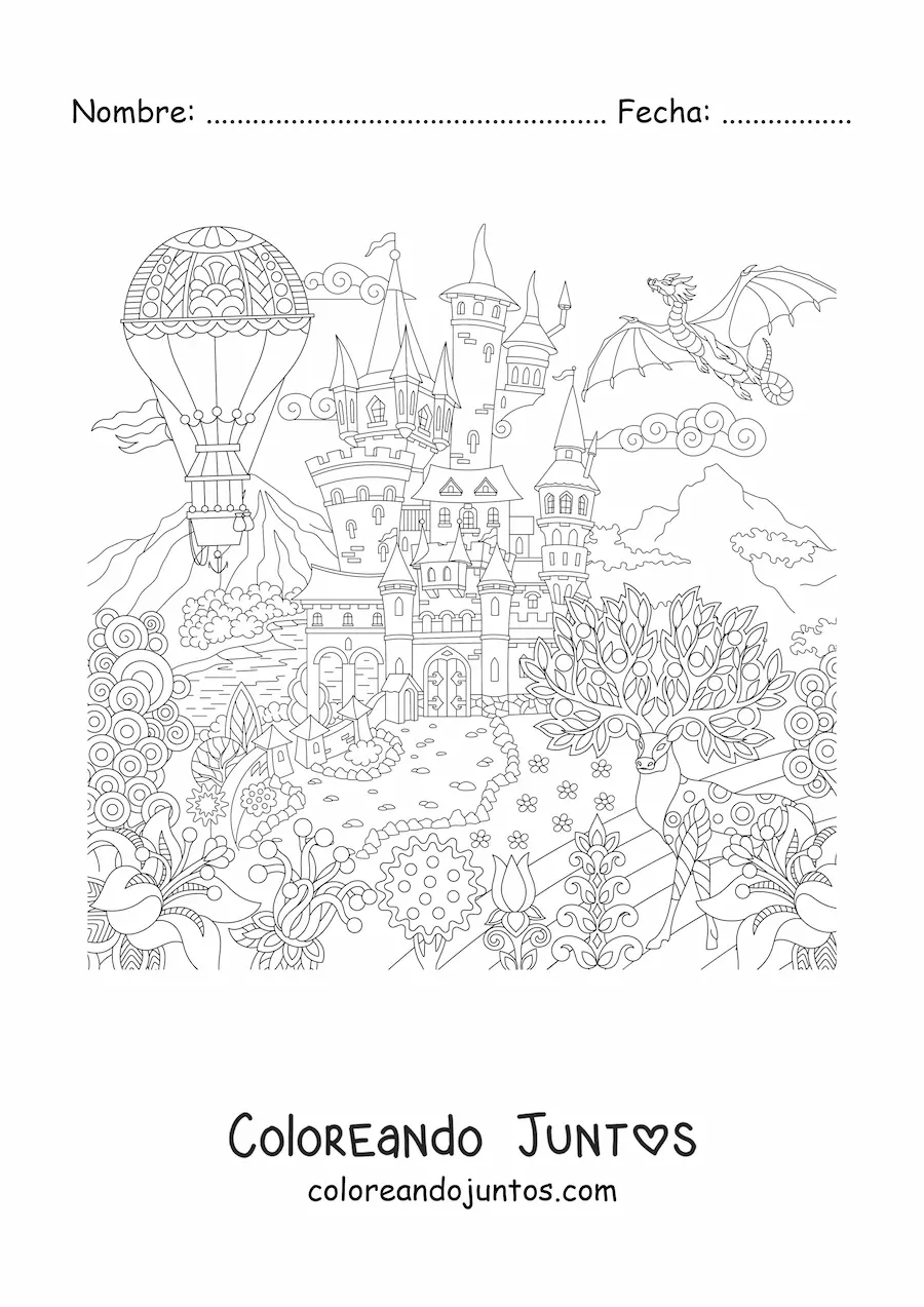 Imagen para colorear de un castillo de fantasía medieval