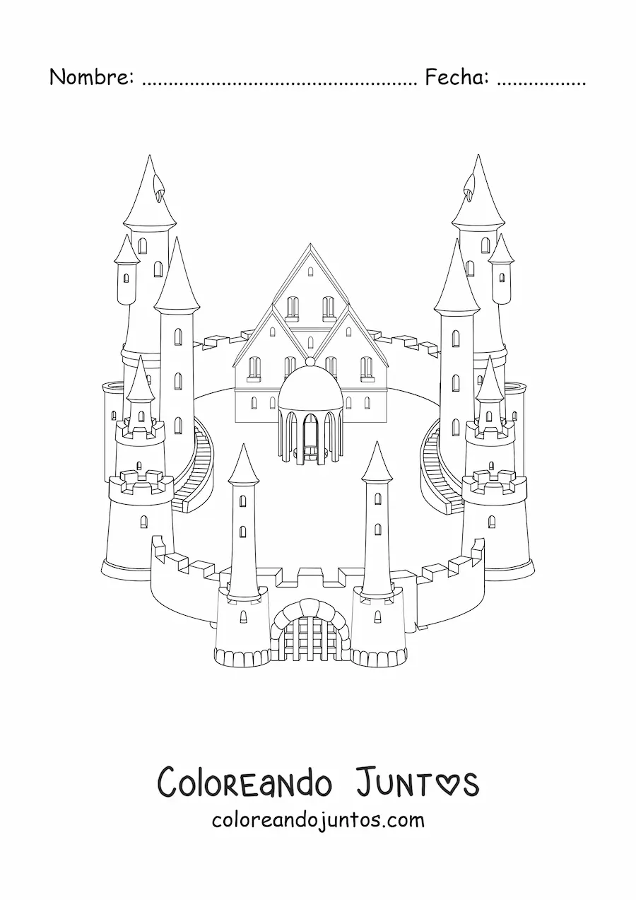 Imagen para colorear de un castillo con una muralla