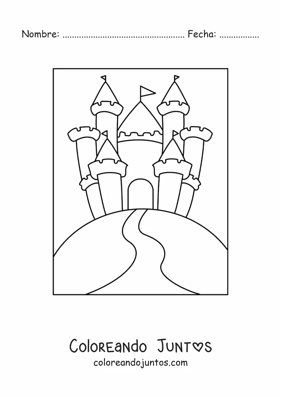 Imagen para colorear de un castillo en una colina