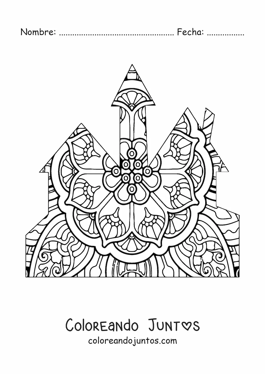 Imagen para colorear de un castillo de mandala