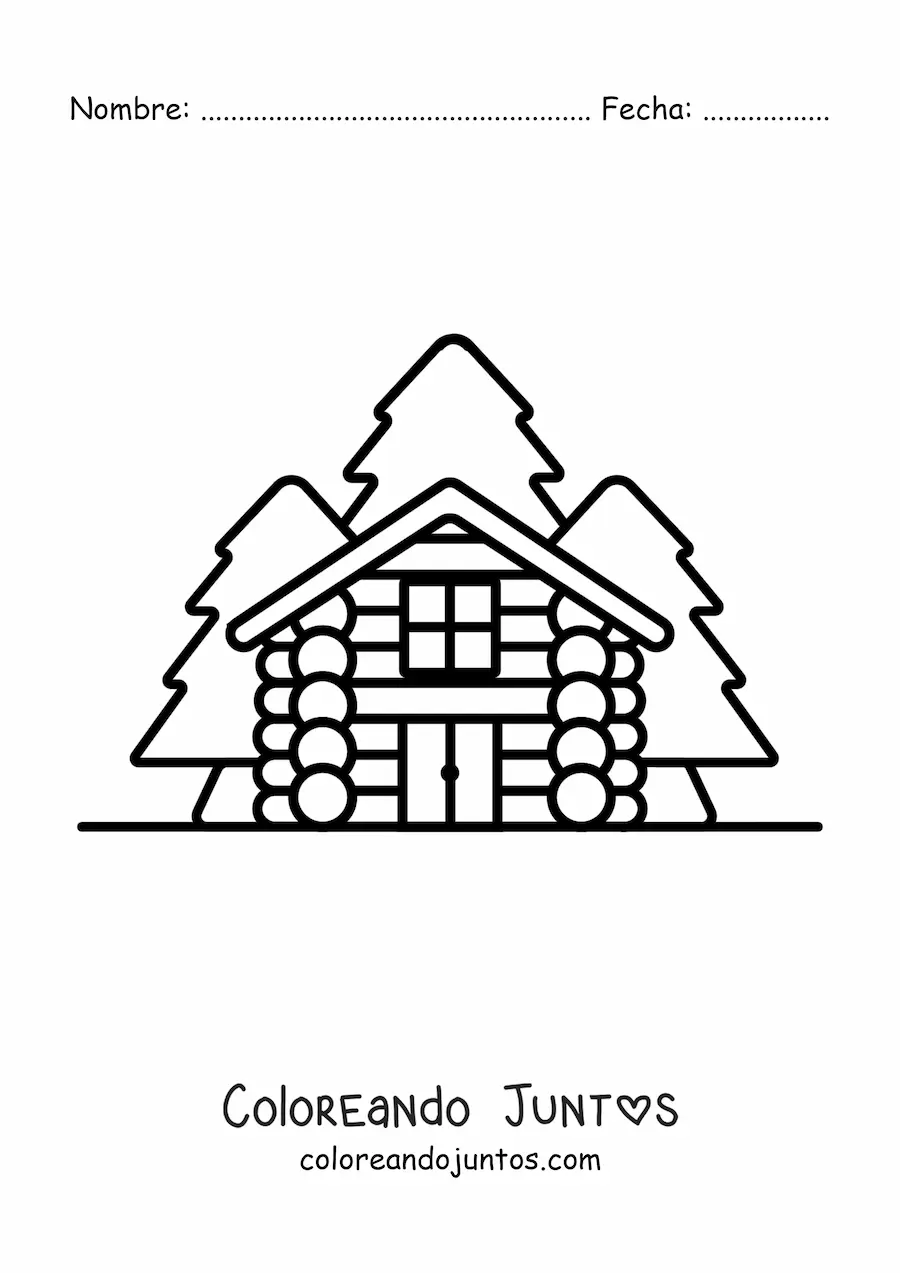 Imagen para colorear de una cabaña en el bosque