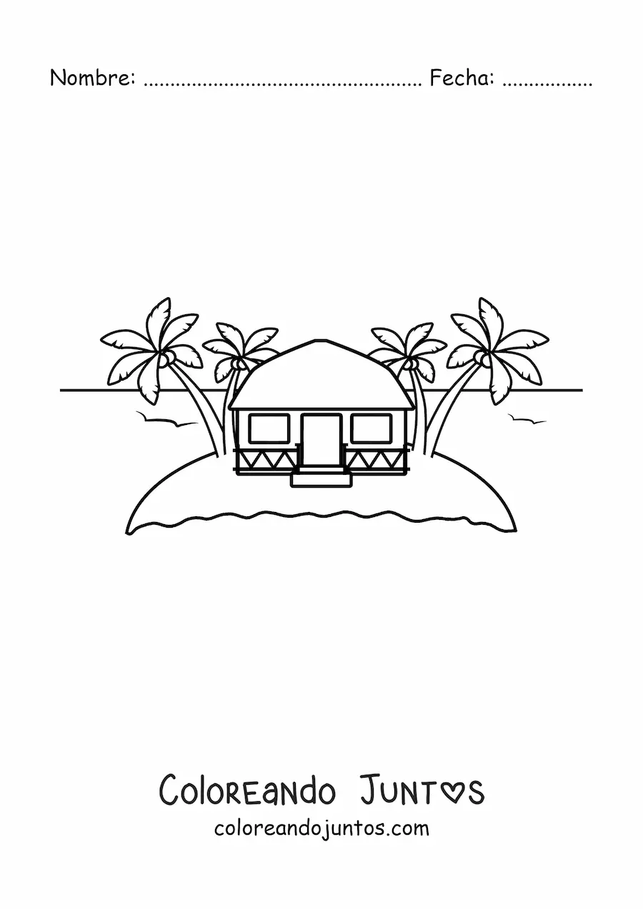 Imagen para colorear de una choza en una isla