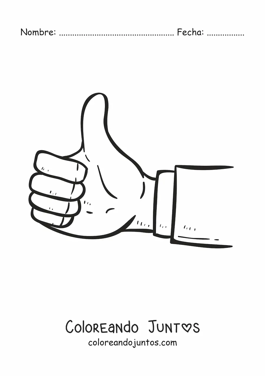 Imagen para colorear de mano con pulgar hacia arriba