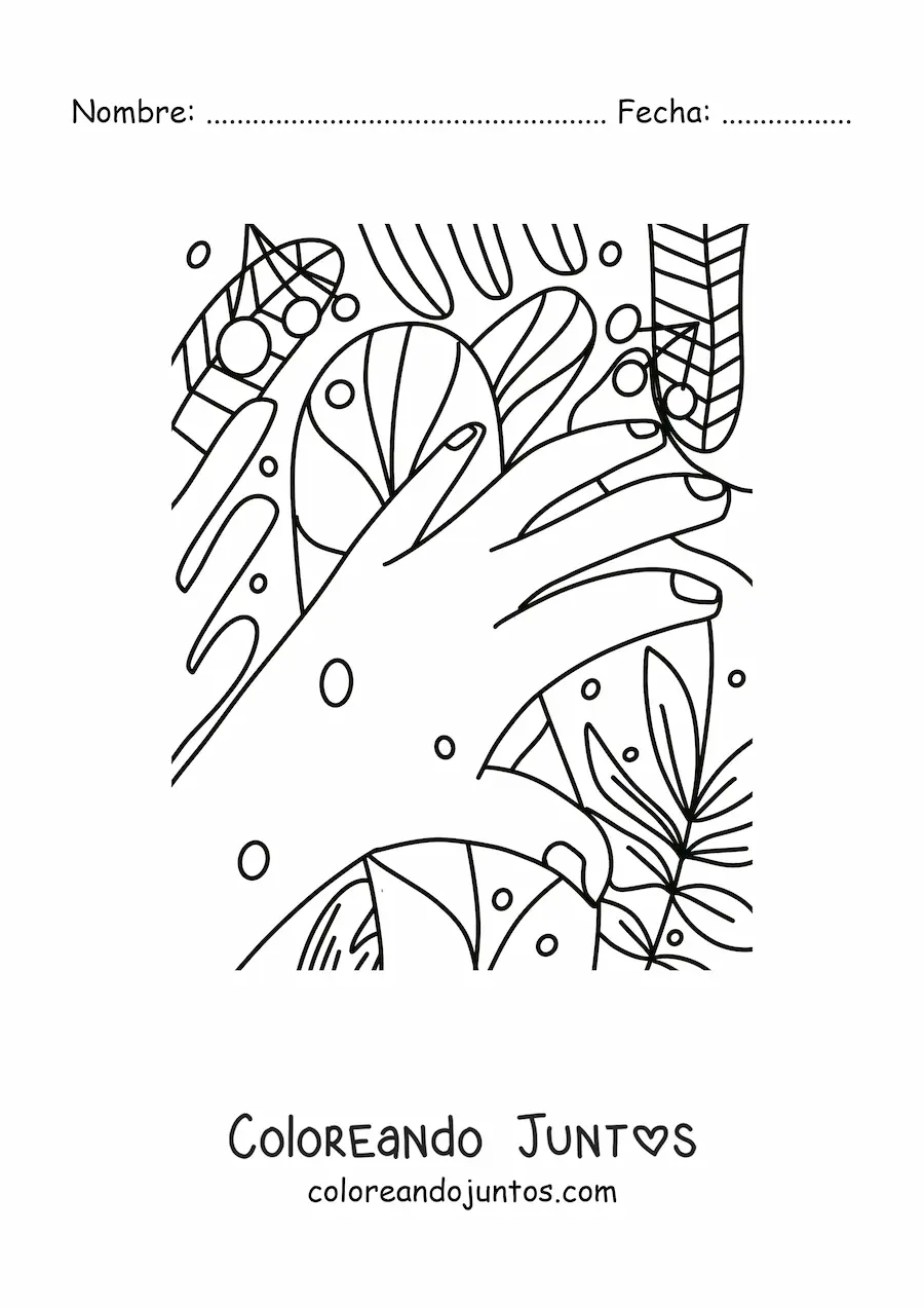 Imagen para colorear de mano bonita con plantas de fondo