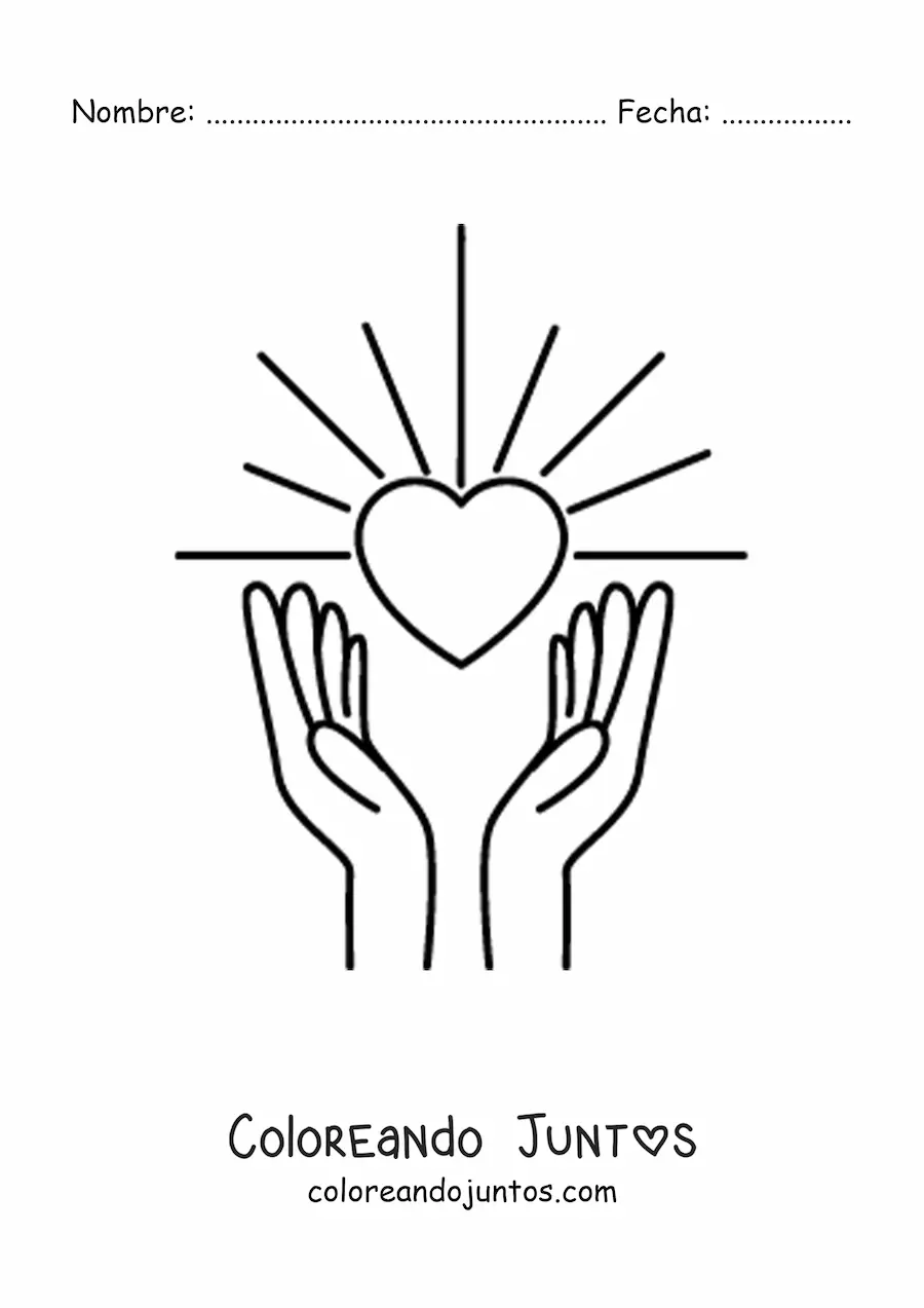 Imagen para colorear de un par de manos sosteniendo un corazón