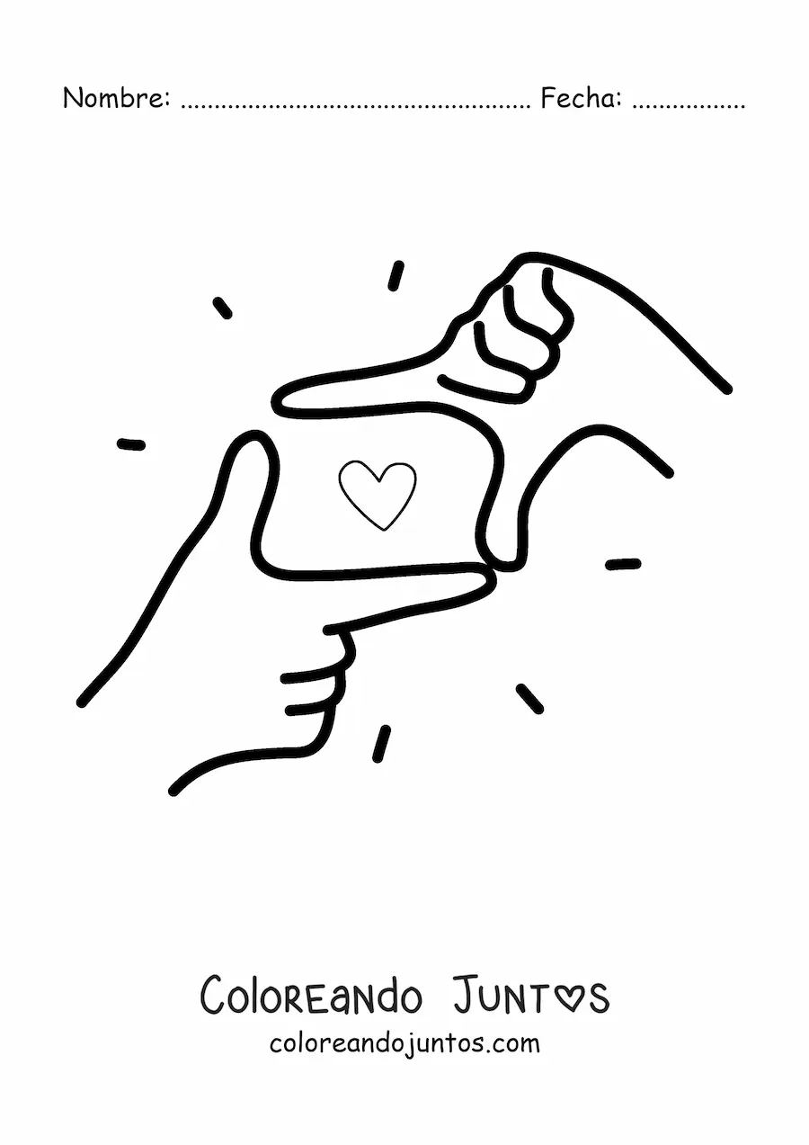 Imagen para colorear de manos haciendo un marco rectangular con un corazón