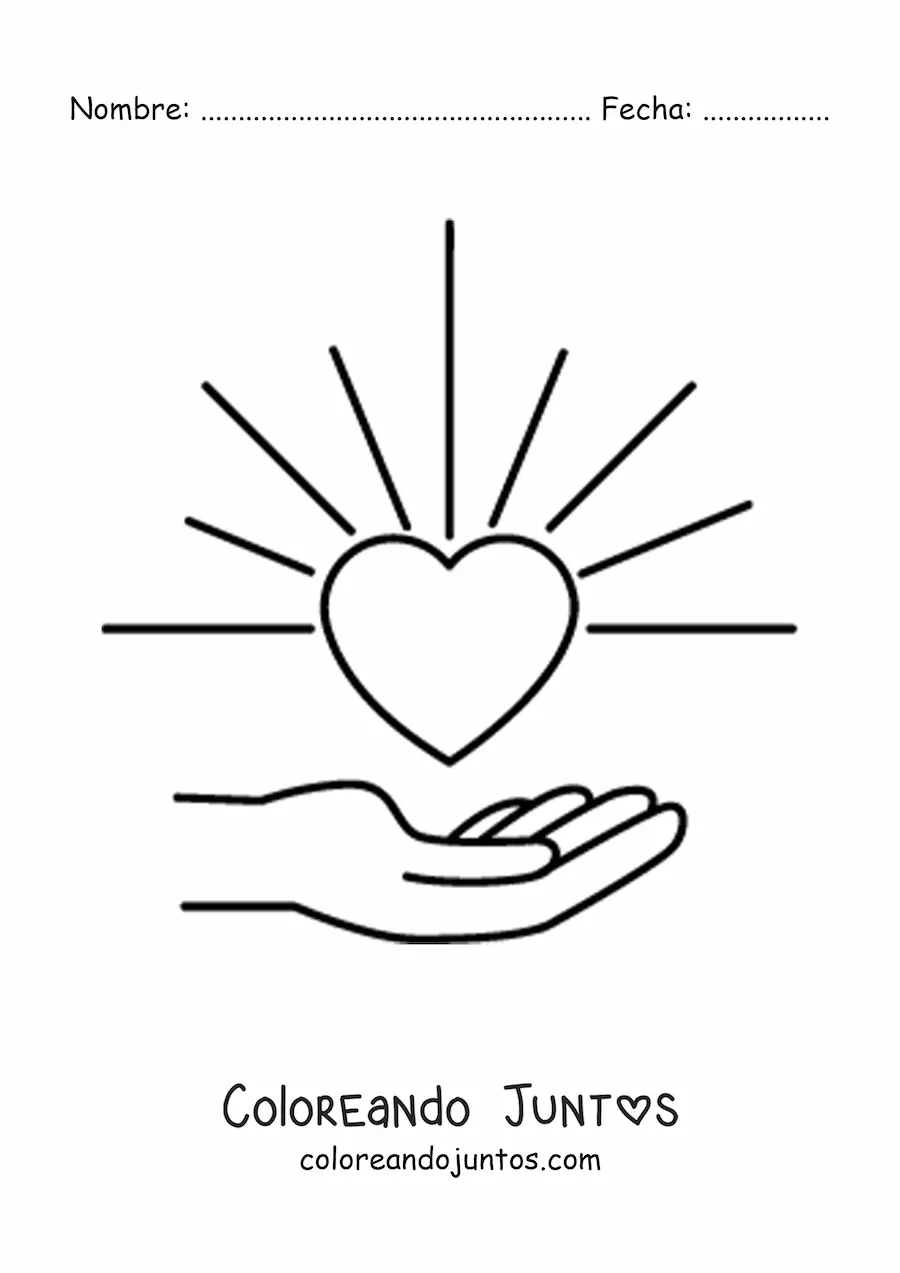 Imagen para colorear de una mano sosteniendo un corazón