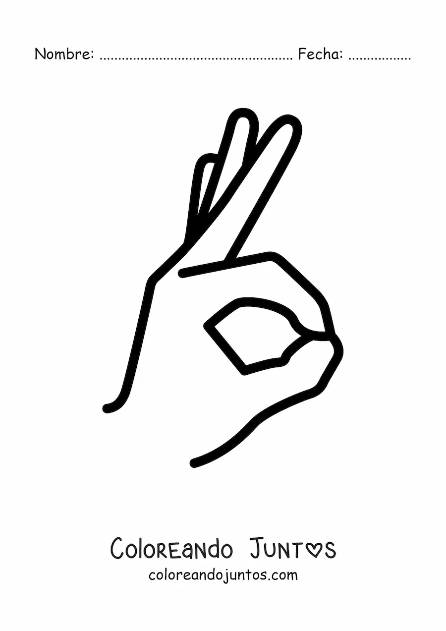 Imagen para colorear de una mano haciendo la señal de ok