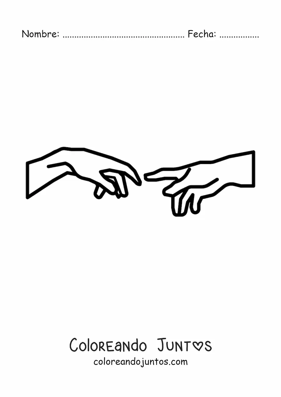 Imagen para colorear de la mano de dios como aparece en La Creación de Adán