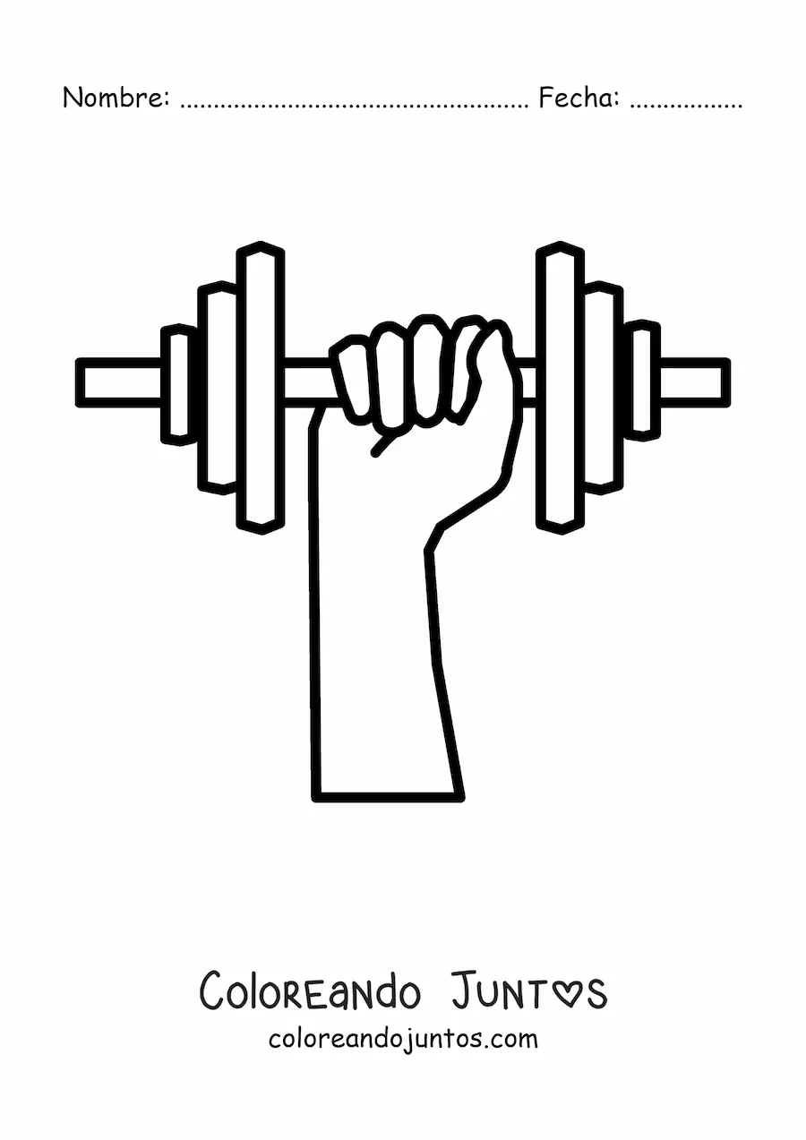 Imagen para colorear de una mano levantando una pesa