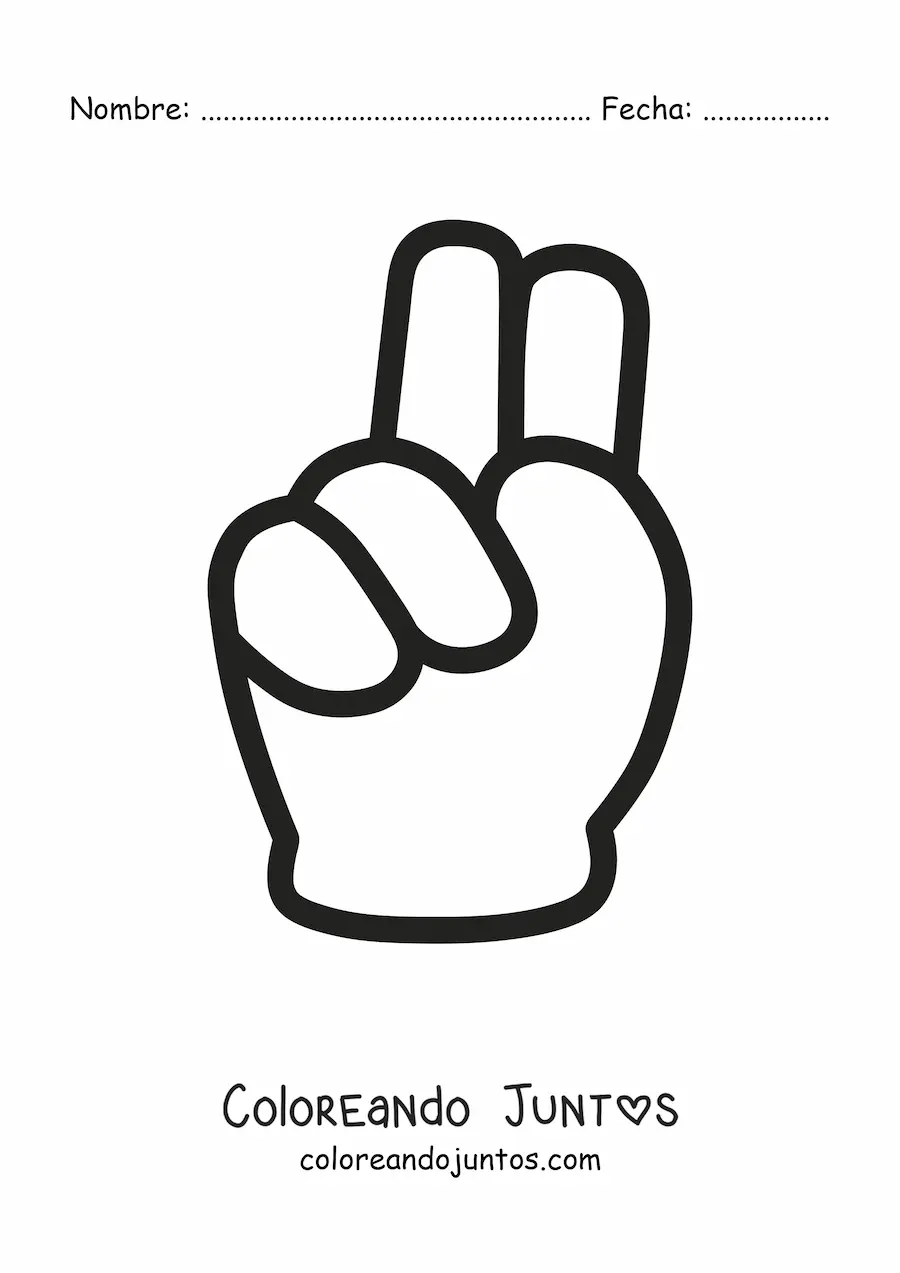 Imagen para colorear de una mano sencilla haciendo el signo de número dos