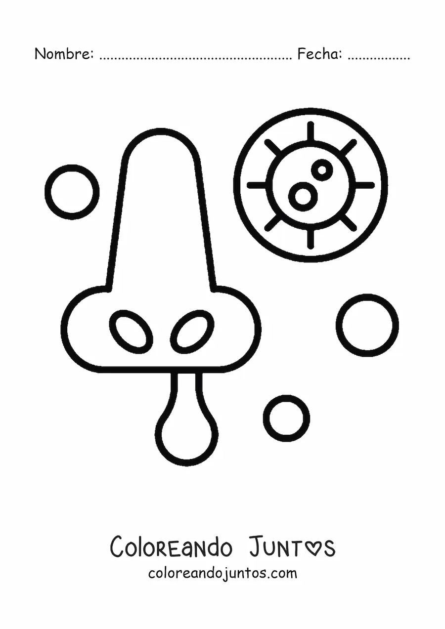 Imagen para colorear de una nariz y un virus animado