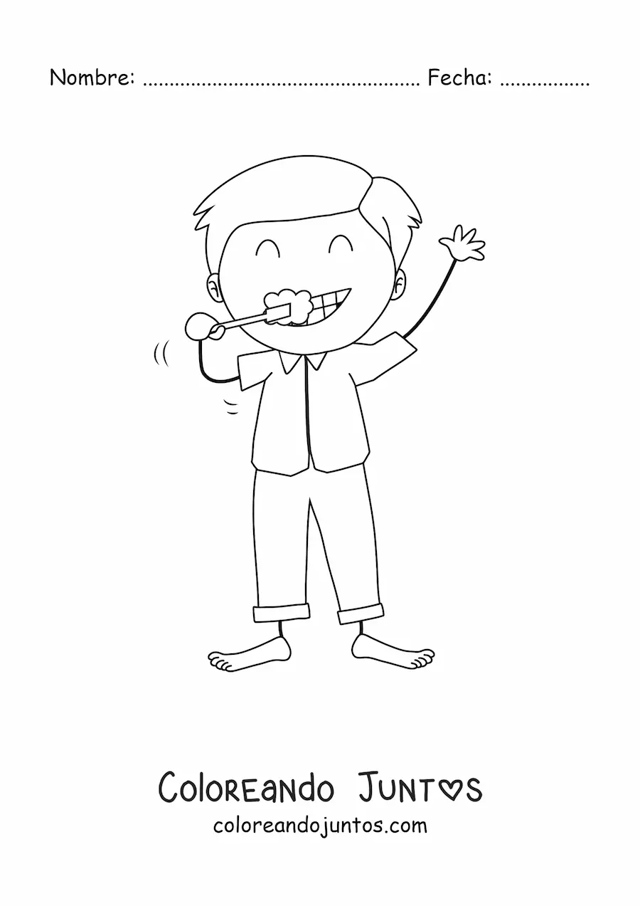 Imagen para colorear de un niño cepillando sus dientes