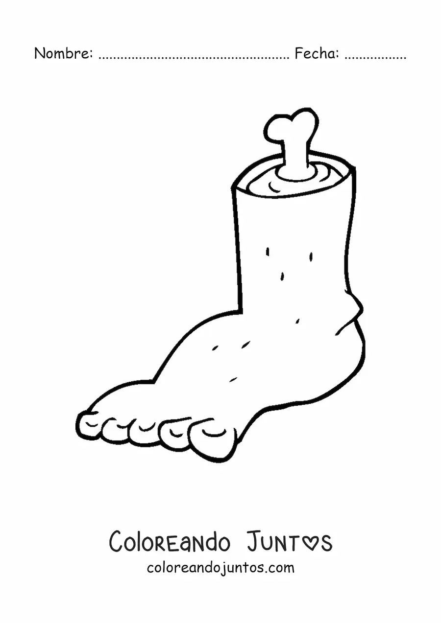 Imagen para colorear de pie amputado animado con un hueso sobresaliente