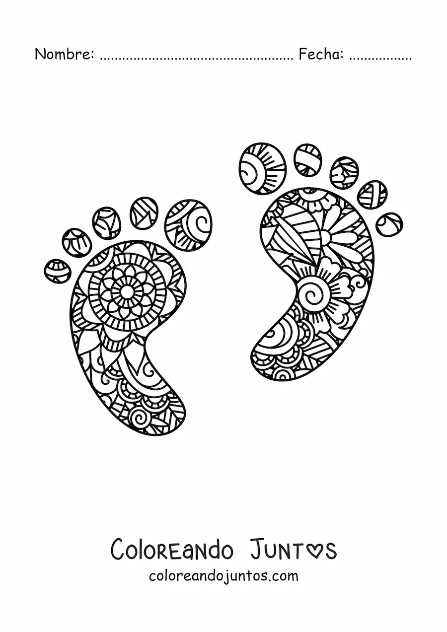 Imagen para colorear de 2 huellas de pie con estampado de mandala