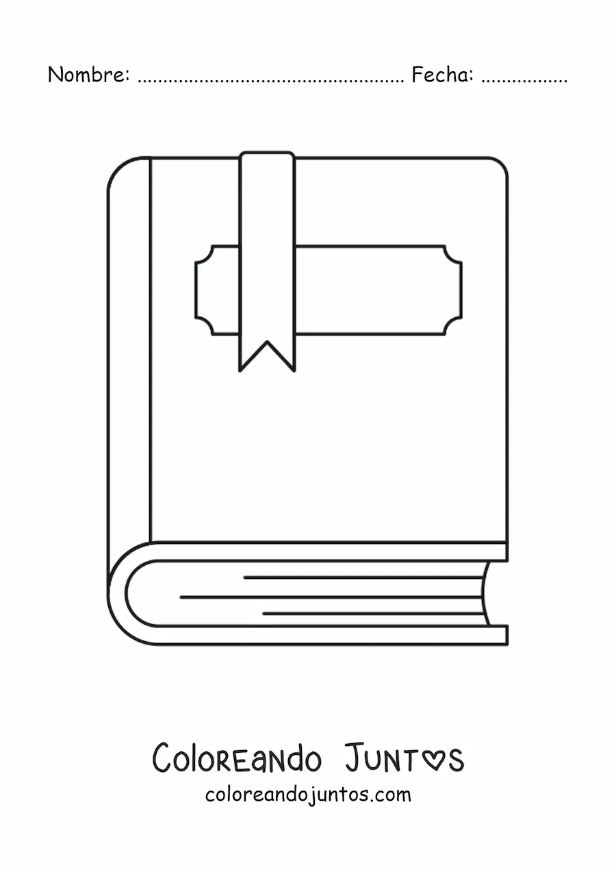 Imagen para colorear de un libro cerrado con marcalibros