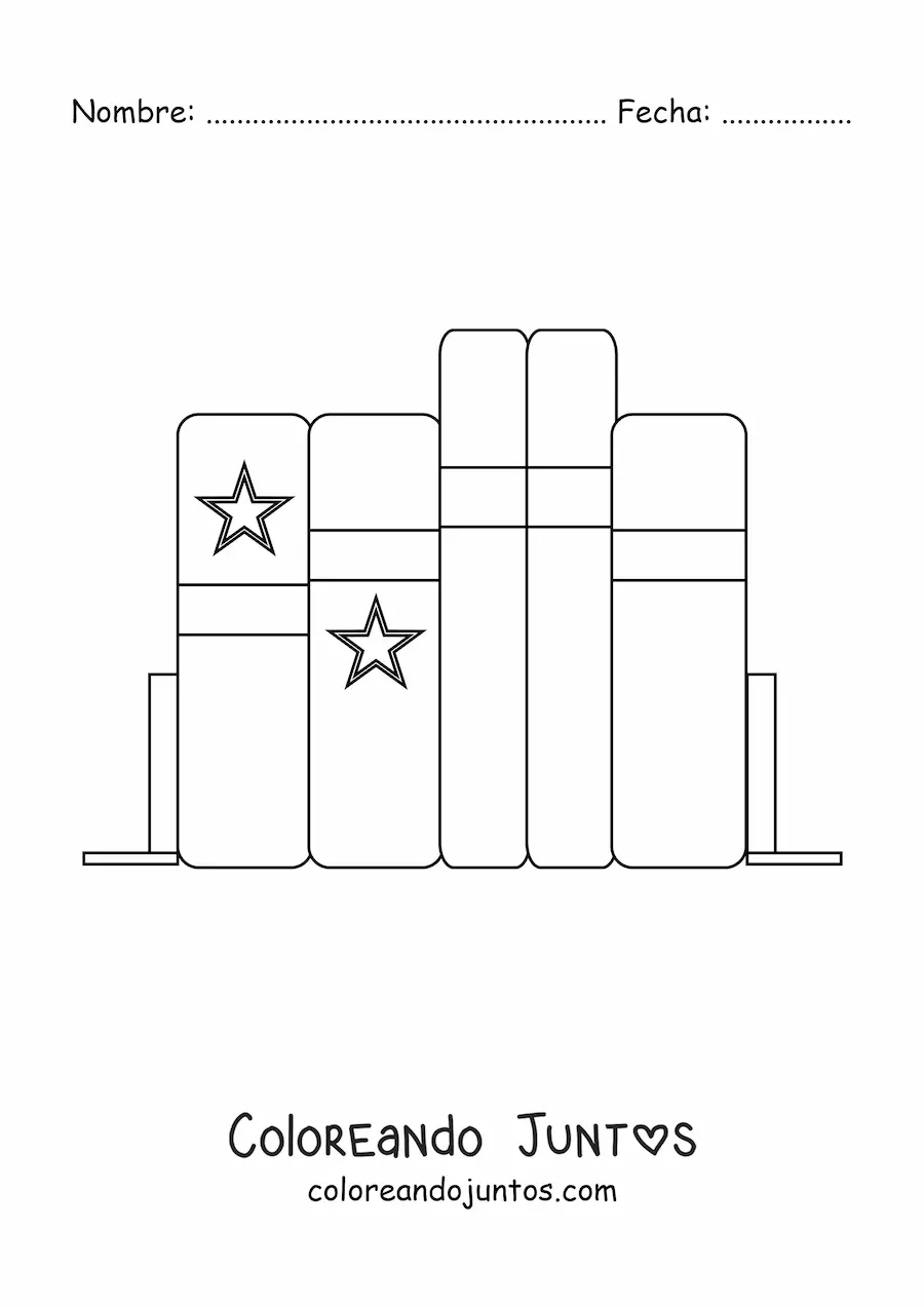 Imagen para colorear de varios libros en un estante