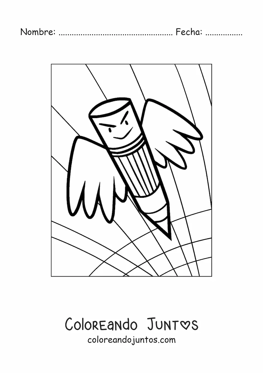 Imagen para colorear de un lápiz animado con alas