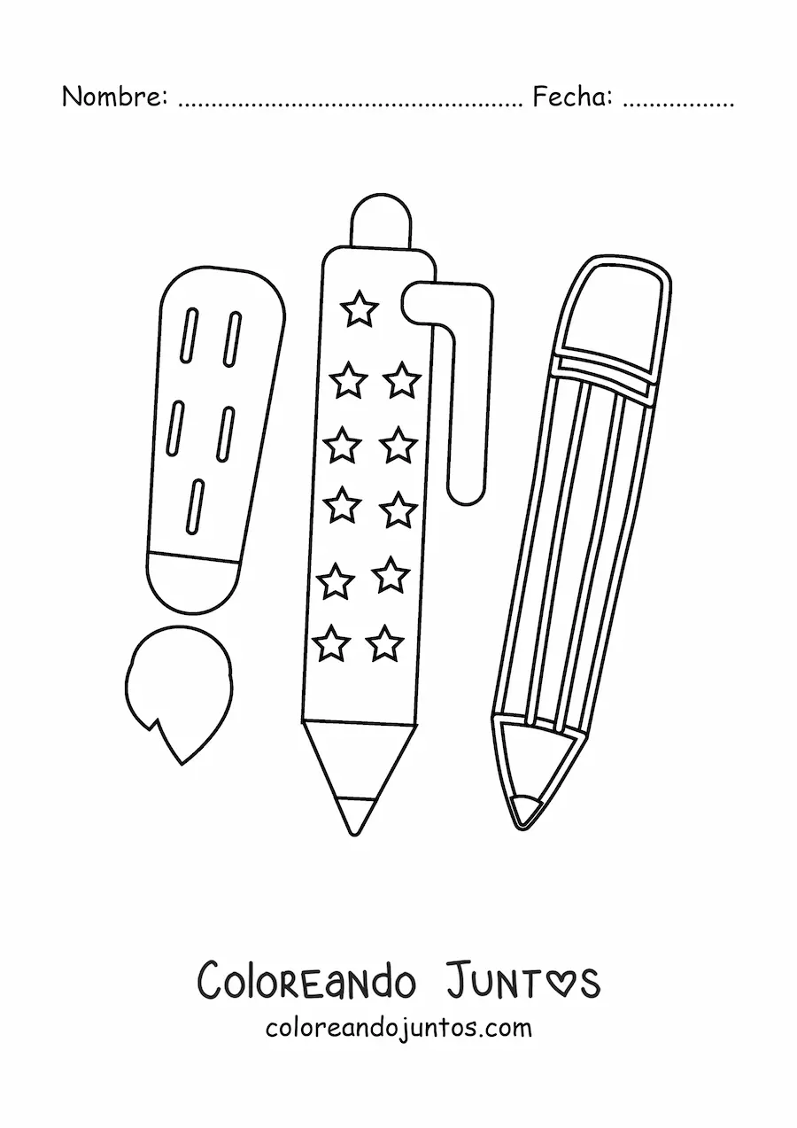 Imagen para colorear de tres útiles escolares