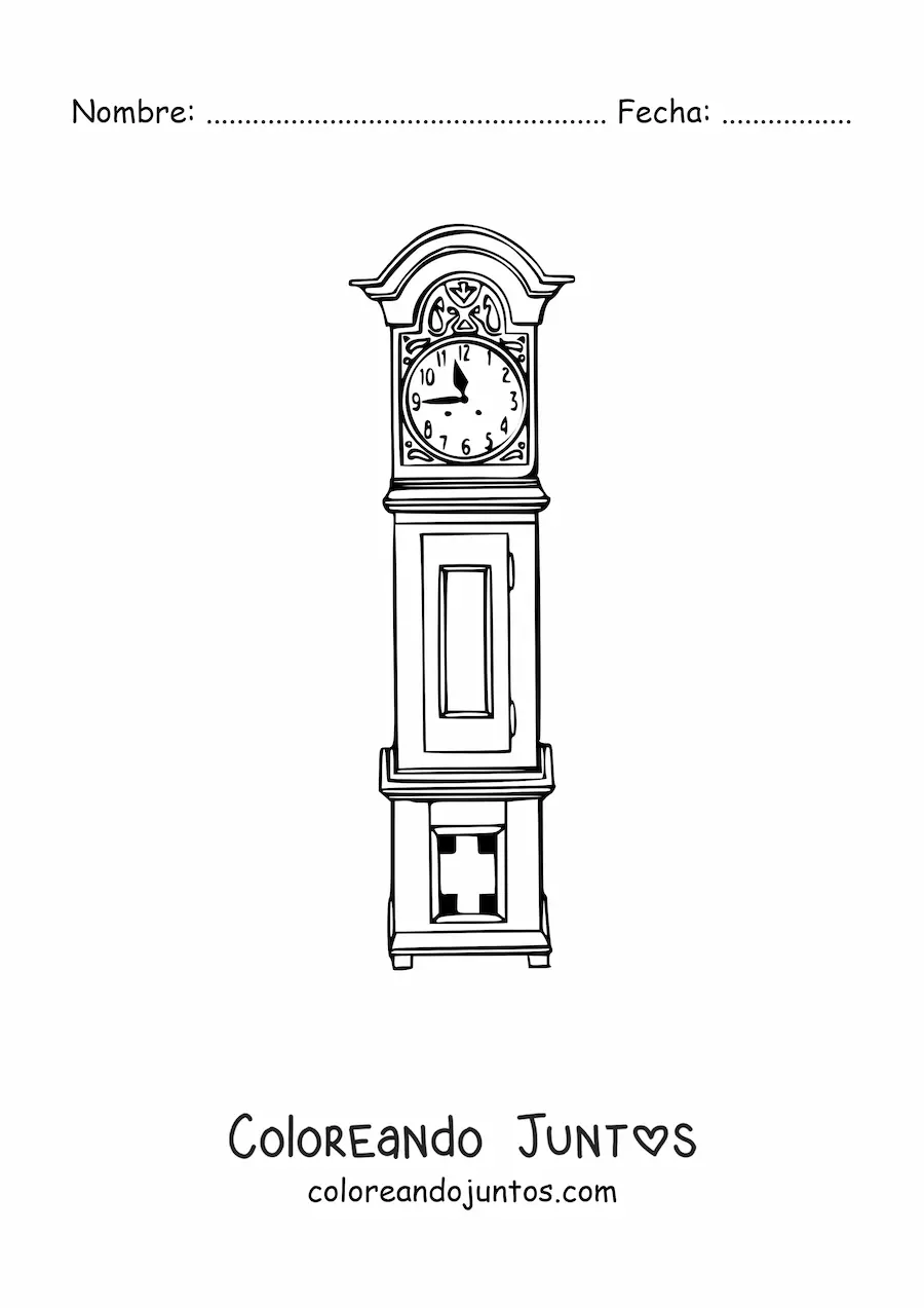 Imagen para colorear de un reloj antiguo marcando la hora
