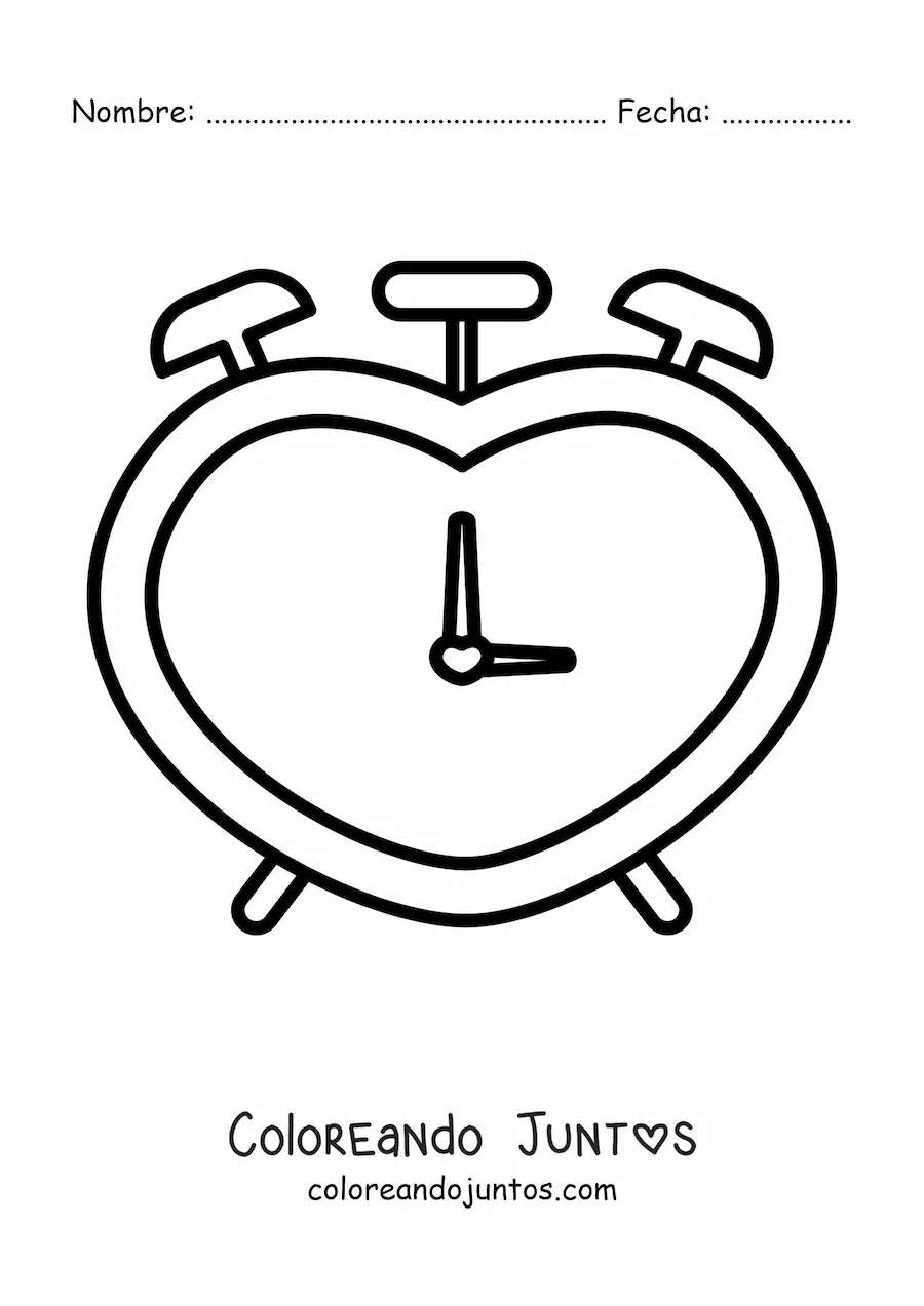 Imagen para colorear de un reloj despertador con forma de corazón